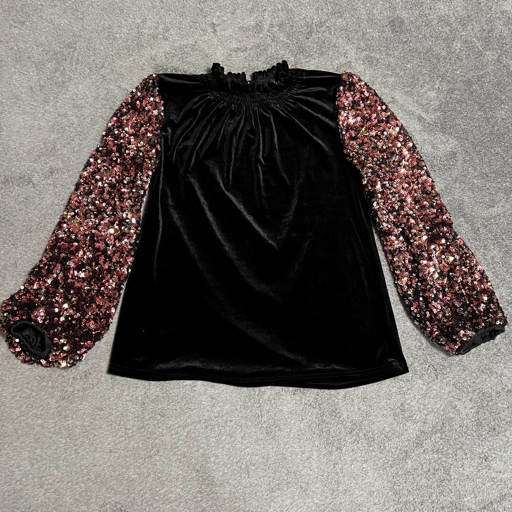 Sugarlips Abby Velvet Mock Neck Sequin Balloon Sleeve Blouse Size Small Vintage